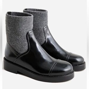 J.Crew | Rib-cuff Boots in Italian Leather Black Gray